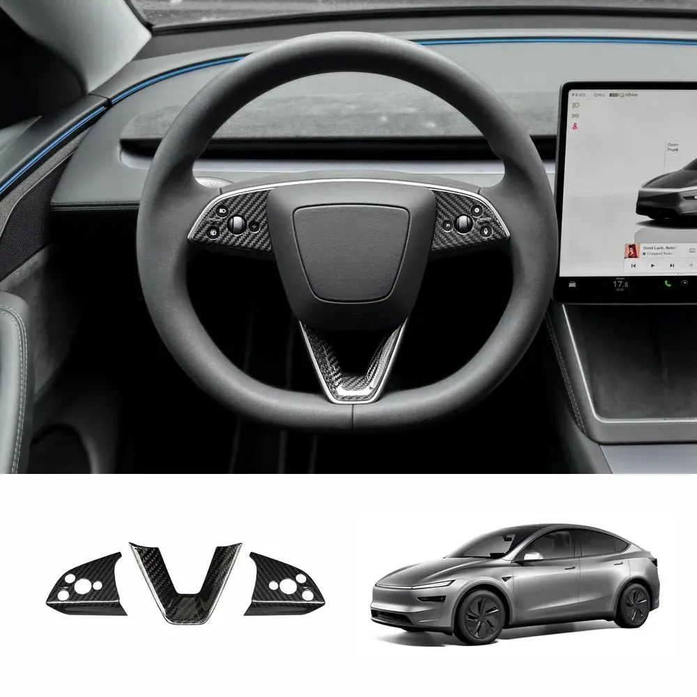 [Real Carbon Fiber] Steering Wheel Trim Cover Kit For Tesla Model Y Juniper 2025+ 1
