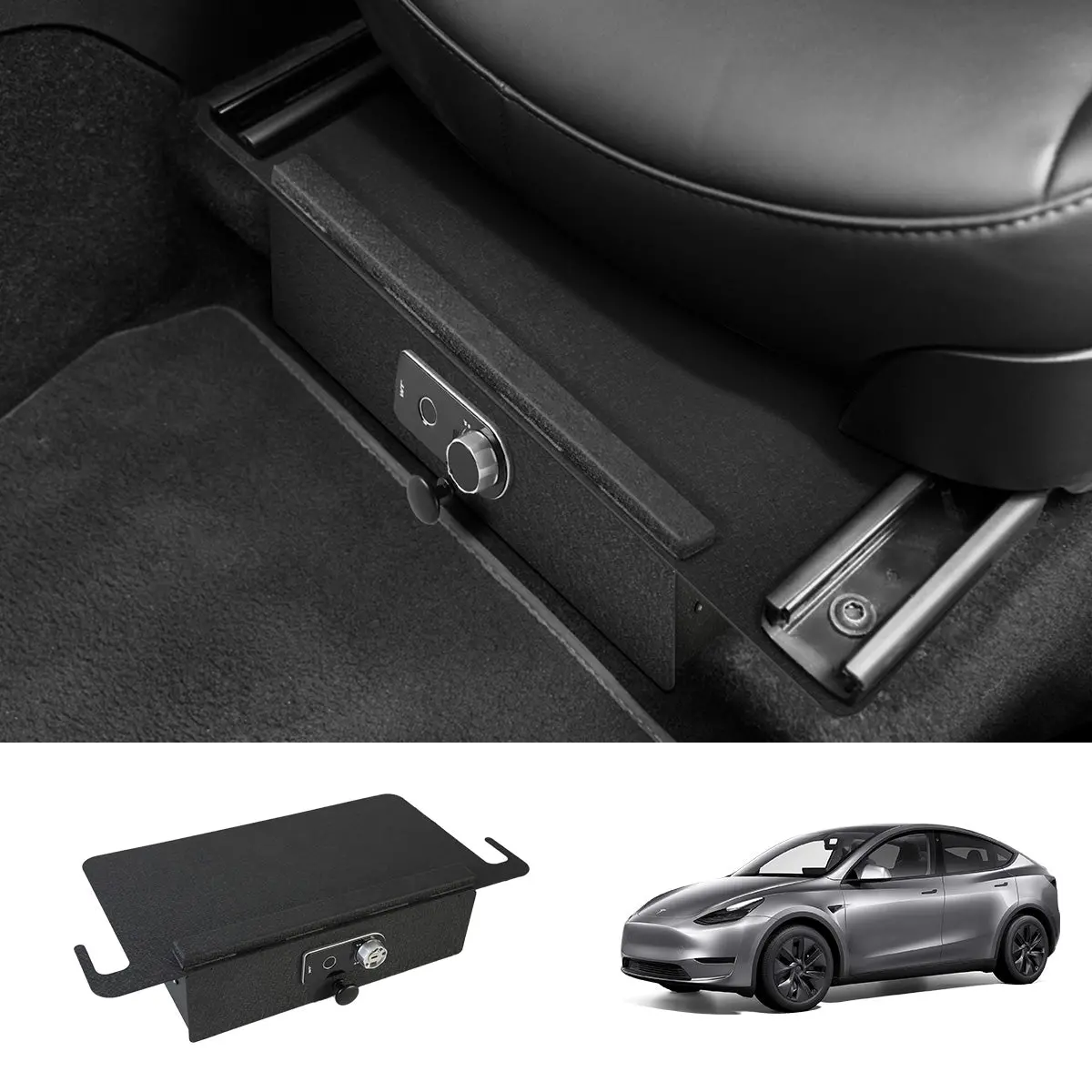 Front Under-Seat Fingerprint Anti-Theft Privacy Gunsafe Organizer Lockbox For Tesla Model Y(2020-2024) 1