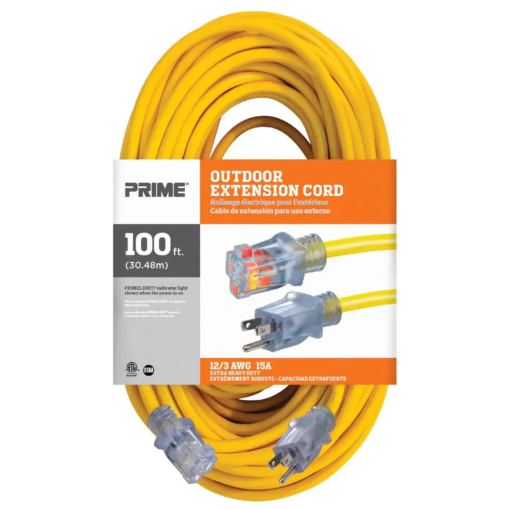 Prime Ec511835 100 Ft. 12/3 Sjtw Single Tap Extension Cord 1