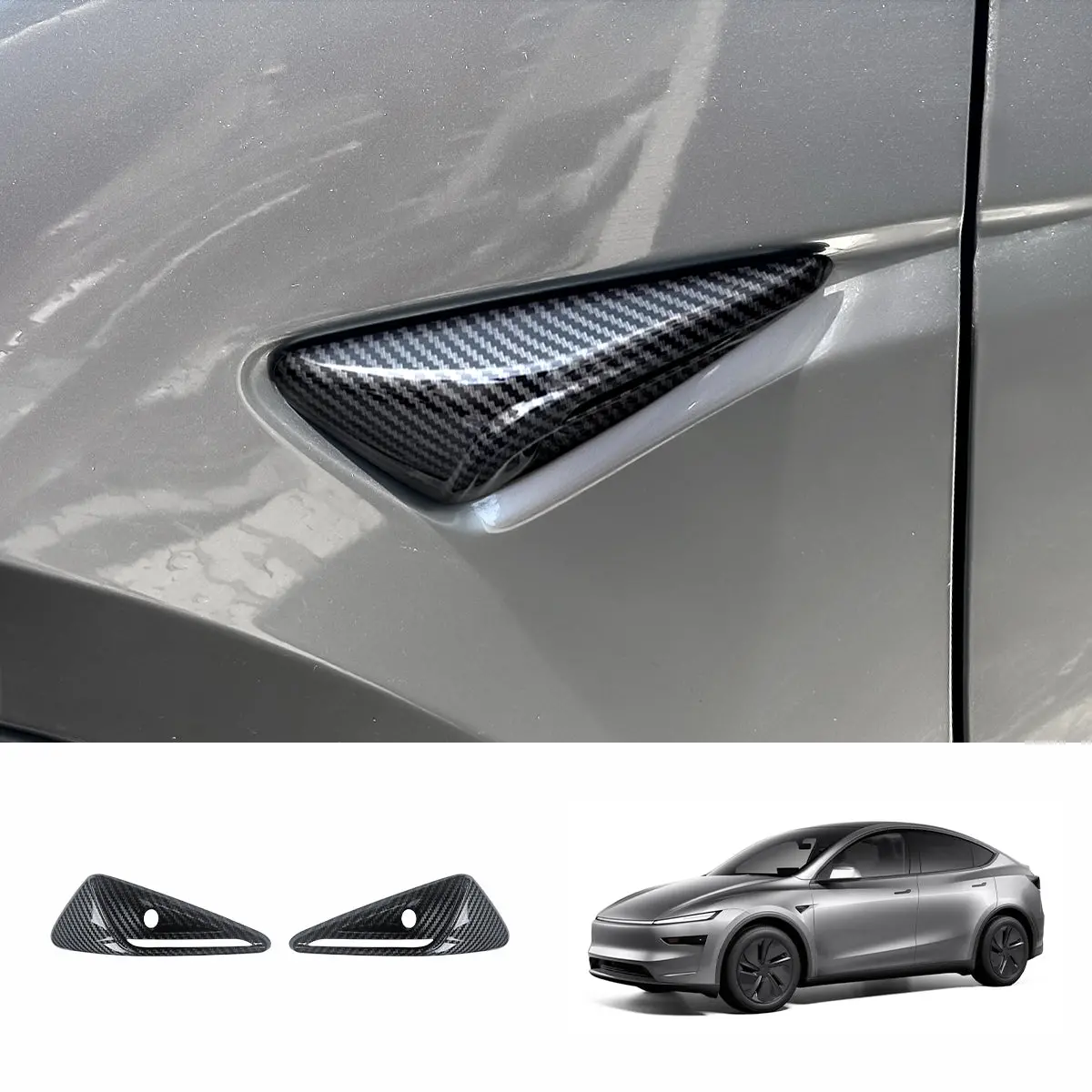 Carbon Fiber Pattern Turn Signal & Side Camera Covers (Abs) For Tesla Model Y Juniper 2025+ 1