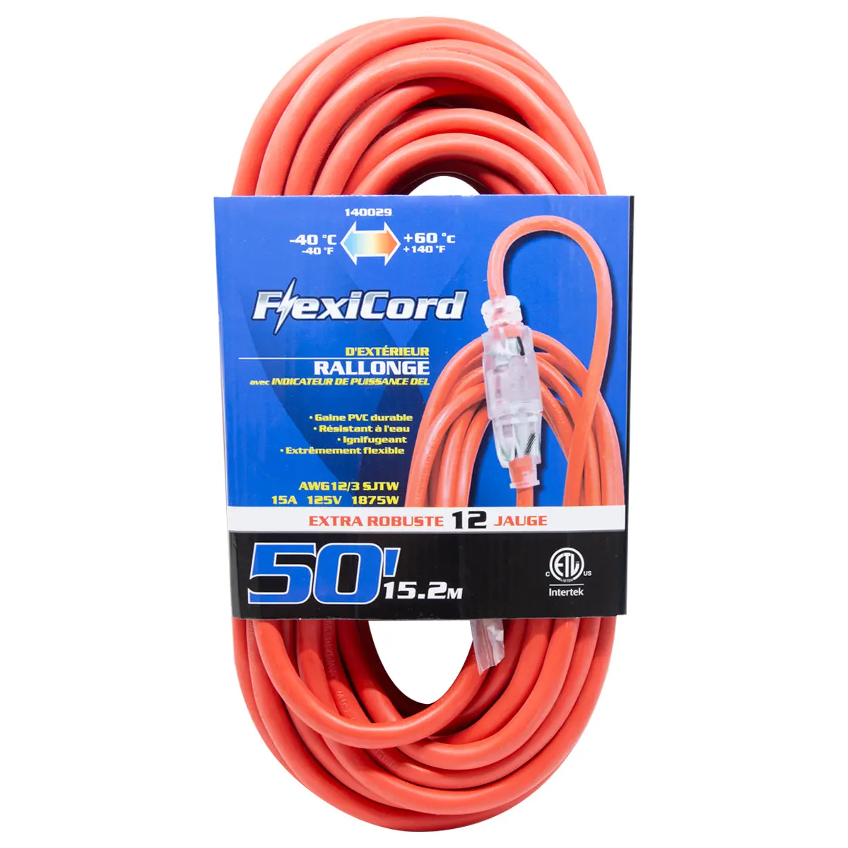 Toolway 50 Ft. 12/3 Sjtw Lighted Single Tap Outdoor Extension Cord 1