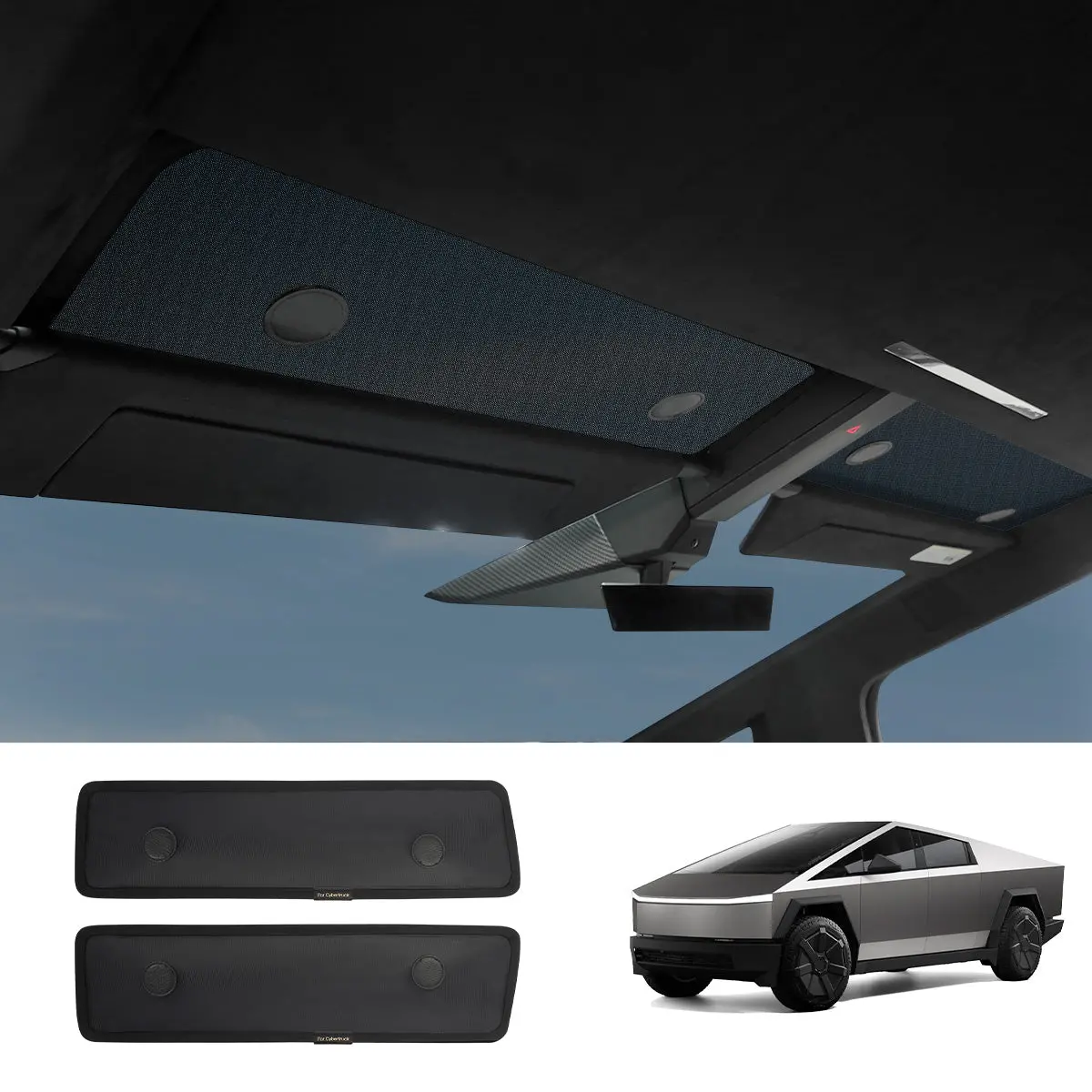 Upper Front Windshield Sunshade Mesh Sun Visor For Cybertruck (2 Pcs) 1