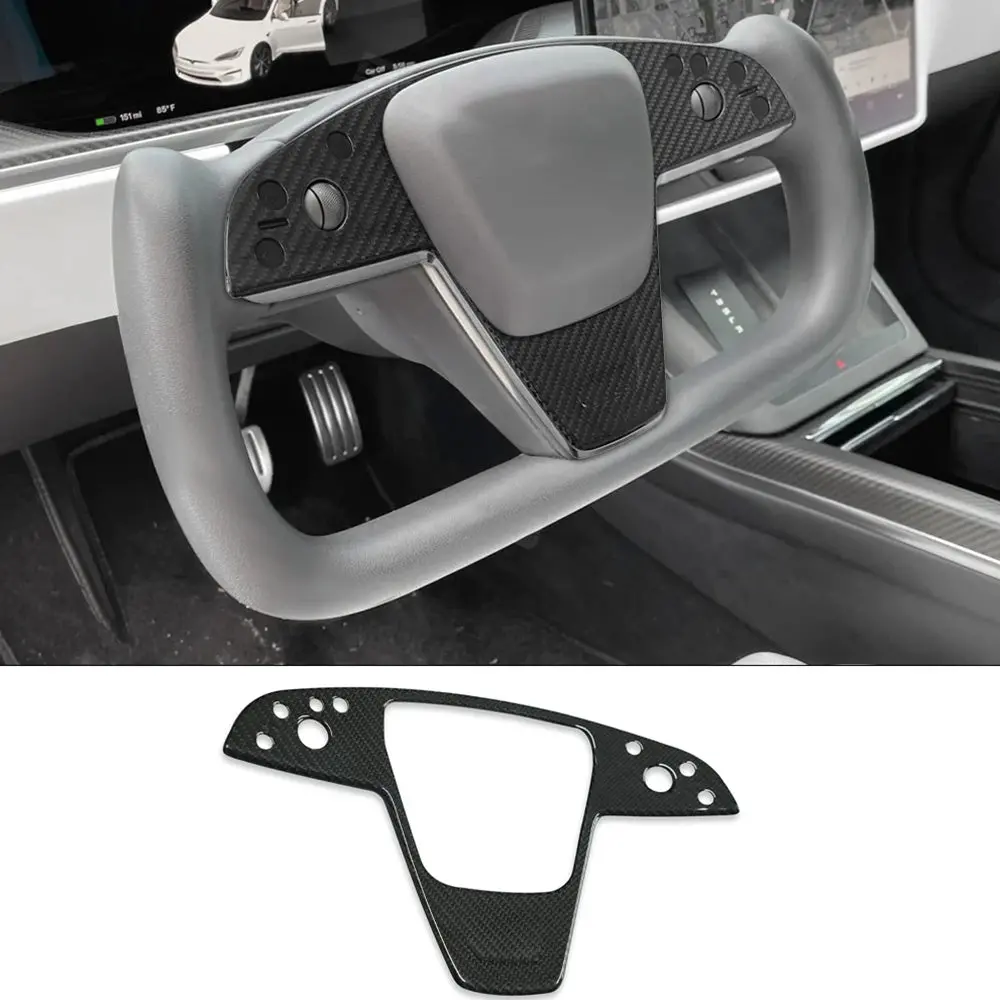 [Real Carbon Fiber] Yoke Steering Wheel Cover Overlay Plate Panel For Model S/X (2021+) 1