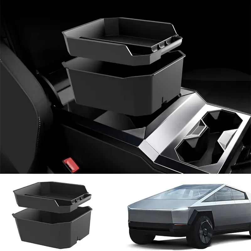 Double Layer Center Console Organizer Armrest Storage Box For Cybertruck 1