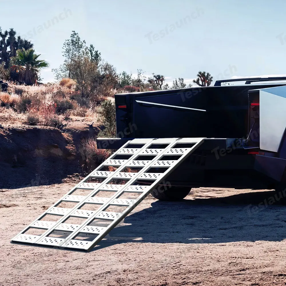 Full-Width Aluminum Tri-Fold Ramps With Load Straps For Cybertruck 1