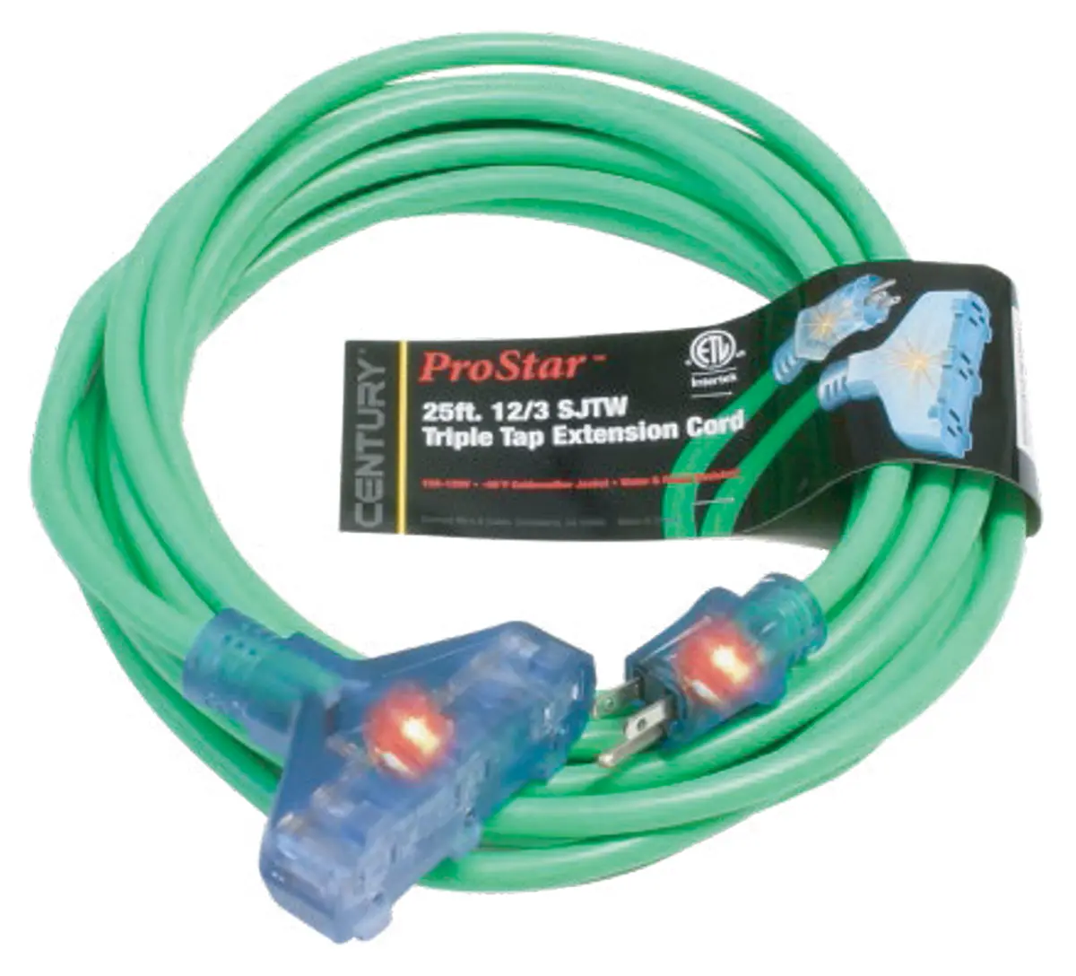 Century D13212025gn Extension Cord 12/3 Sjtw 25 In. Triple Tap Green 1