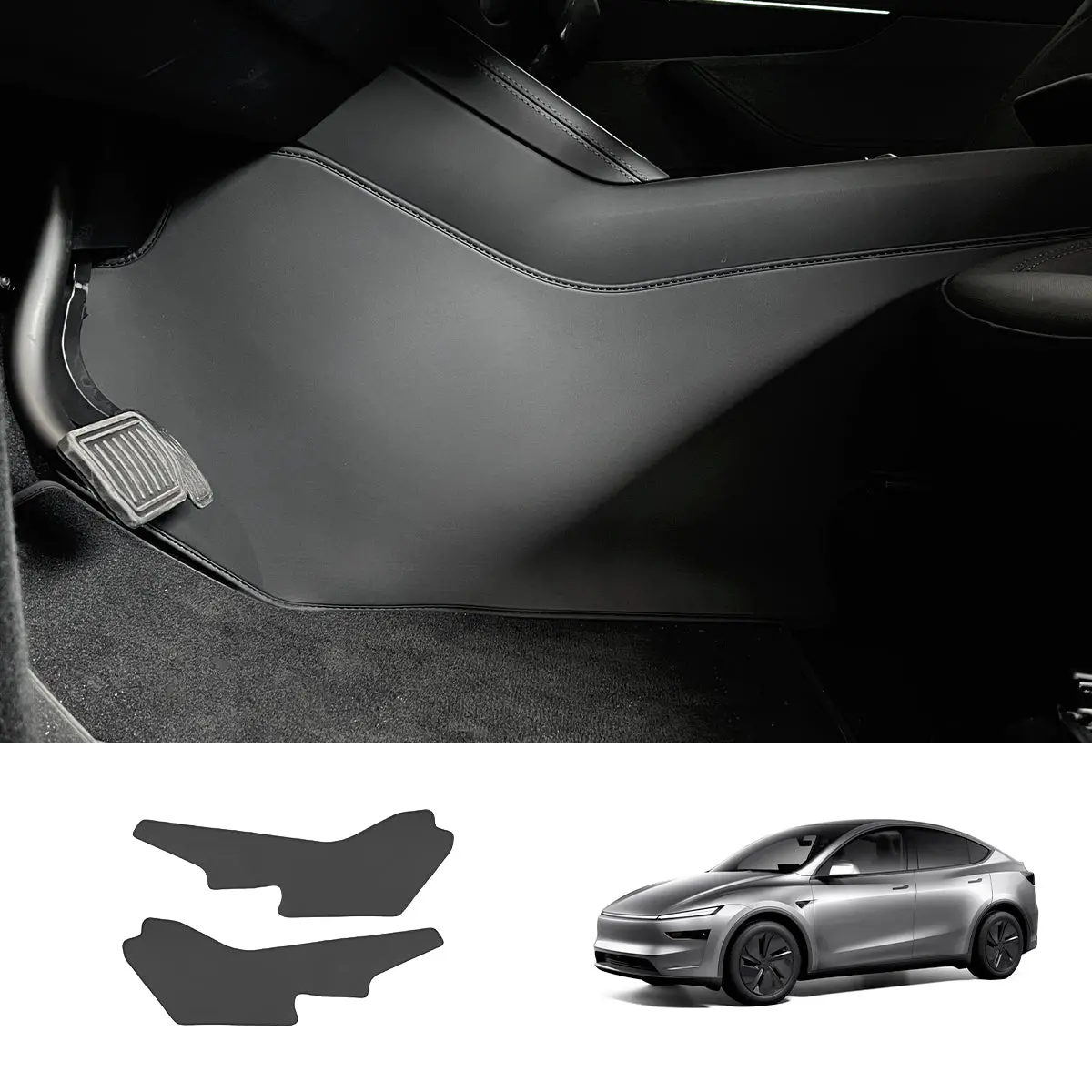 Extended-Length Center Console Side Kick Protection Pads -2-Piece Napa Leather Set For Tesla Model Y Juniper 2025+ 1