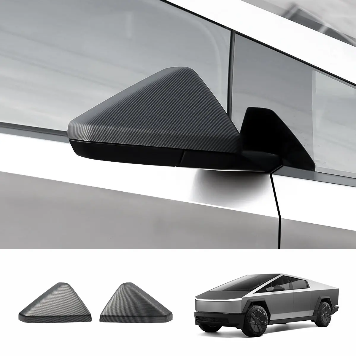 Rear View Mirror Covers (Carbon Fiber Pattern Abs) (1 Pair) For Tesla Cybertruck 2