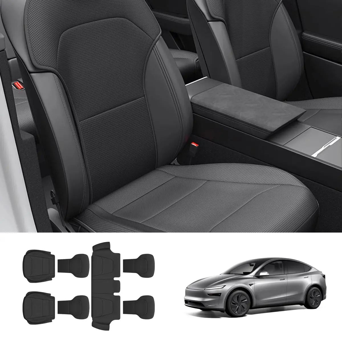 Napa Leather Seat Cushion Set – All-Season Ventilated Comfort For Tesla Model Y Juniper 2025+ (7-Piece Set) 1