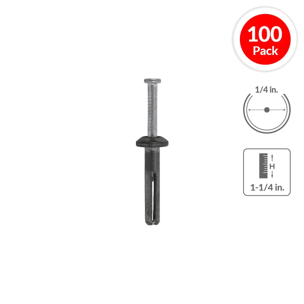 Dewalt Powers 02814 1/4 In. X 1-1/4 In. Zamac Nailin Mushroom Head Carbon Steel Nail Anchor (100-Pack) 1
