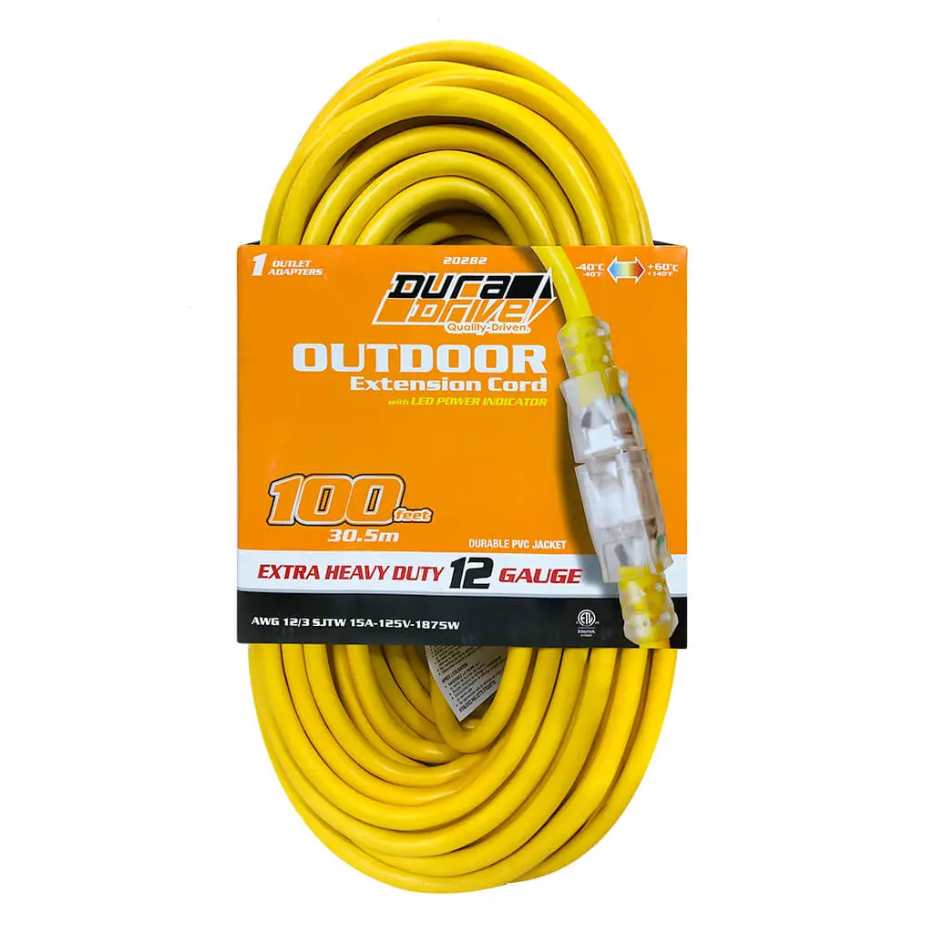 Duradrive 100 Ft. 12/3 Sjtw Lighted Single Tap Power Extension Cord 1