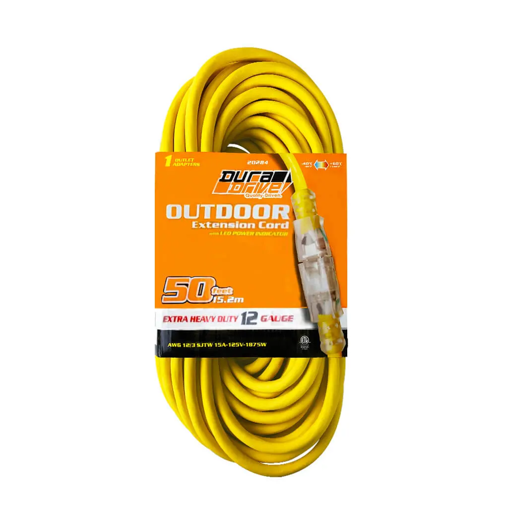 Duradrive 50 Ft. 12/3 Sjtw Lighted Single Tap Power Extension Cord 1
