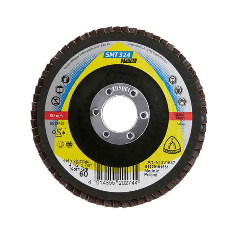 Klingspor 321647 Smt 324 Extra 4-1/2 In. X 7/8 In. X 60 Grit Flat Abrasive Mop Disc For Stainless Steel And Steel 1