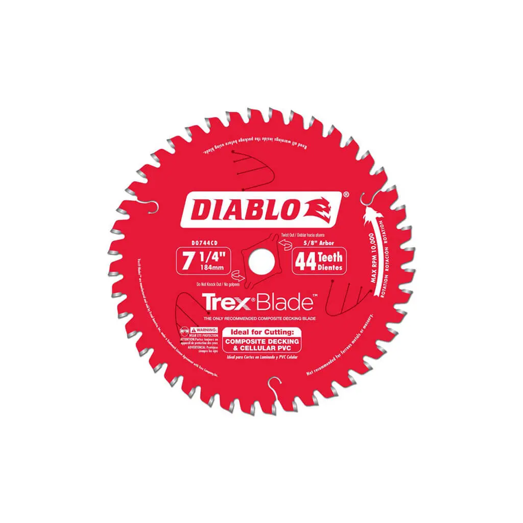 Freud Diablo D0744cd Trexblade 7-1/4 In. 44-Tooth High Density Carbide Composite/Plastic Cutting Saw Blade 1