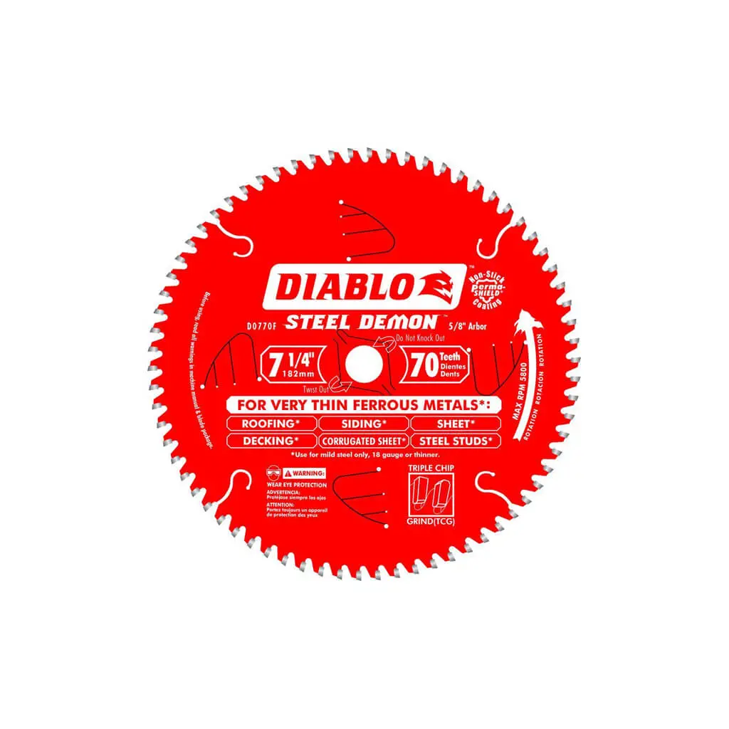 Freud Diablo D0770f Steel Demon 7-1/4 In. 70-Tooth High Density Carbide Tipped Thin Ferrous Metal Cutting Saw Blade 1