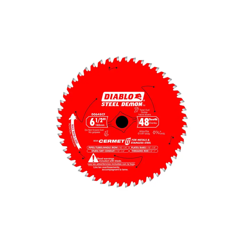 Freud Diablo D0648cf Steel Demon 6-1/2 In. 48-Tooth Cermet Carbide Tipped Metal And Stainless Steel Cutting Saw Blade 1