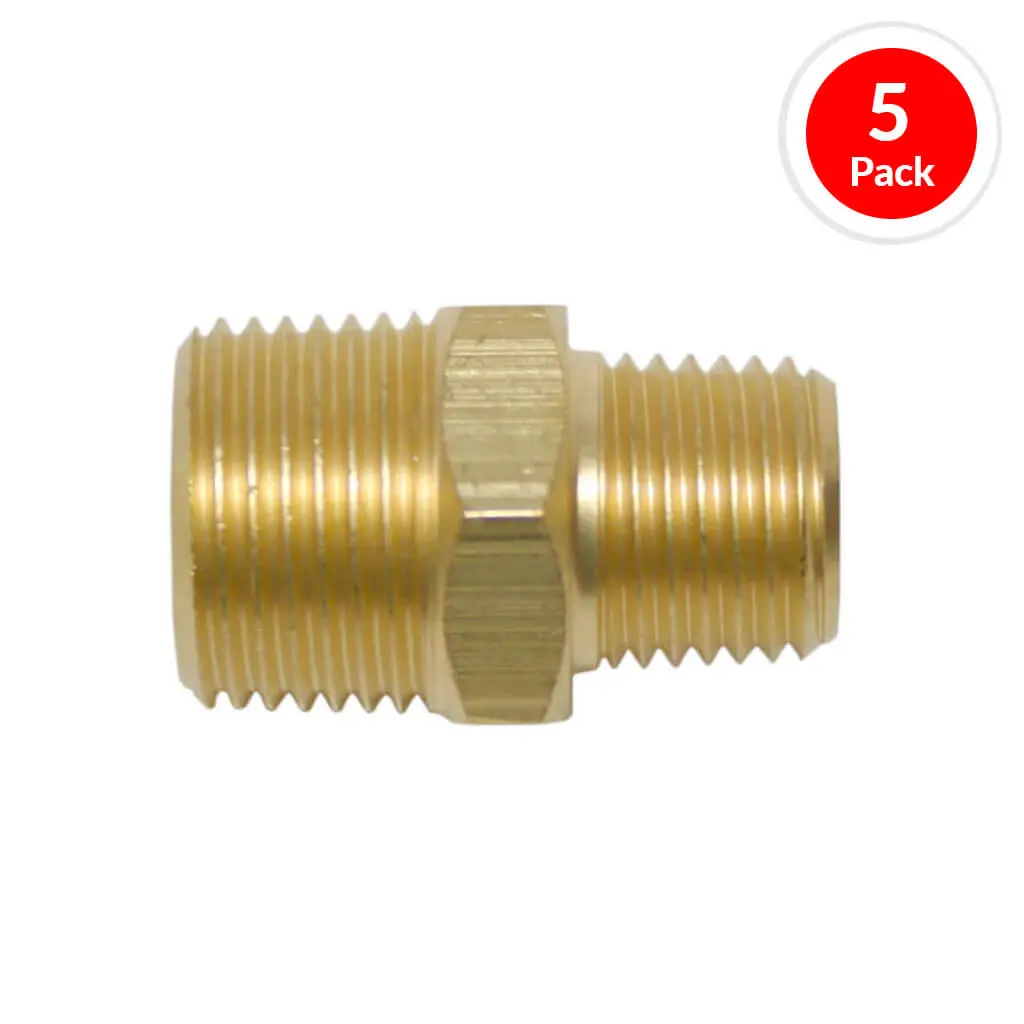 Duradrive P1325 3/8 In. Male X 1/4 In. Male Brass Hex Head Nipple Air Hose Fitting (5-Pack) 1