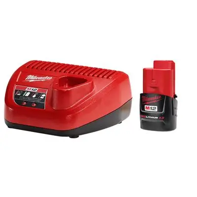 Milwaukee 48-59-2420 12-Volt 2.0-Ah M12 Redlithium Compact Lithium-Ion Battery And Charger Starter Kit (2-Pieces) 1