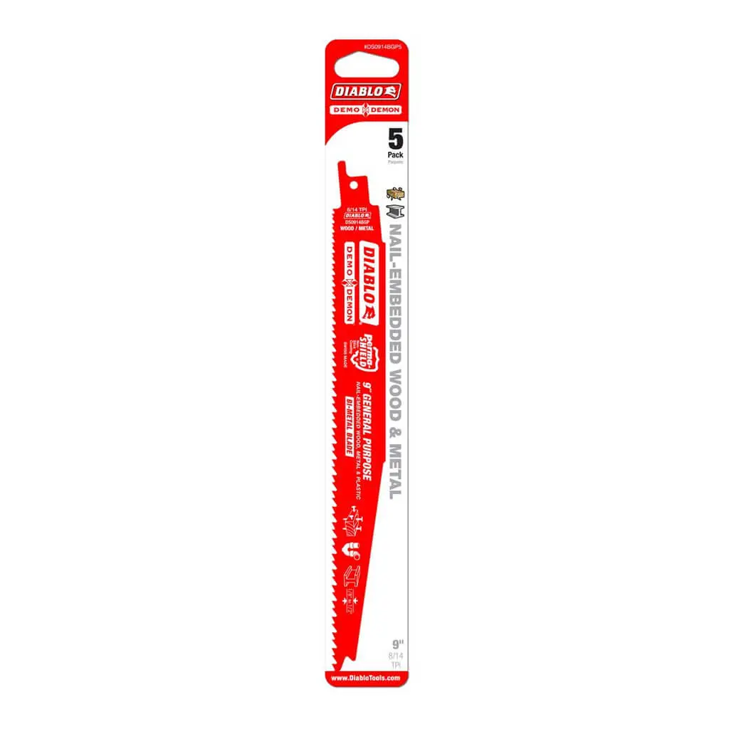 Freud Diablo Ds0914bgp5 9 In. 8/14-Tpi Bi-Metal-Tipped General Purpose Reciprocating Saw Blade  (5-Pack) 1