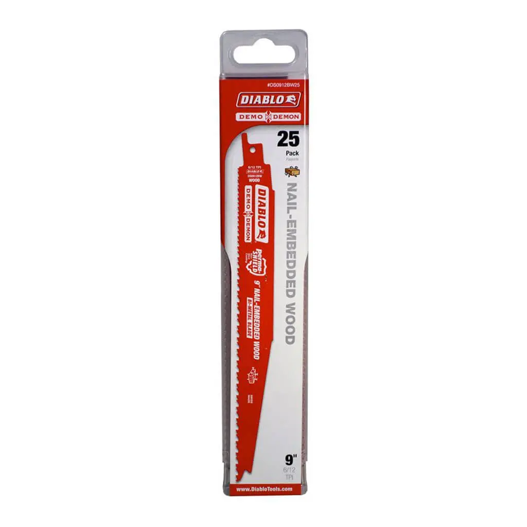 Freud Diablo Ds0912bw25 9 In. 6/12-Tpi Bi-Metal-Tipped Nail-Embedded Wood Cutting Reciprocating Saw Blade (25-Pack) 1