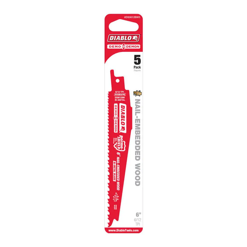 Freud Diablo Ds0612bw5 6 In. 6/12-Tpi Bi-Metal-Tipped Nail-Embedded Wood Cutting Reciprocating Saw Blade (5-Pack) 1