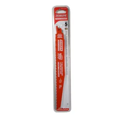 Freud Diablo Ds0912bw5 9 In. 6/12-Tpi Bi-Metal-Tipped Nail-Embedded Wood Cutting Reciprocating Saw Blade (5-Pack) 1