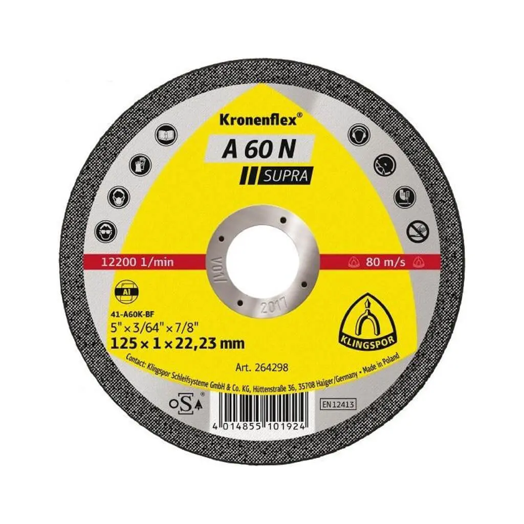 Klingspor 264298 A 60 N Supra 5 In. X 3/64 In. X 7/8 In. Kronenflex Flat Cut-Off Wheel For Aluminum 1