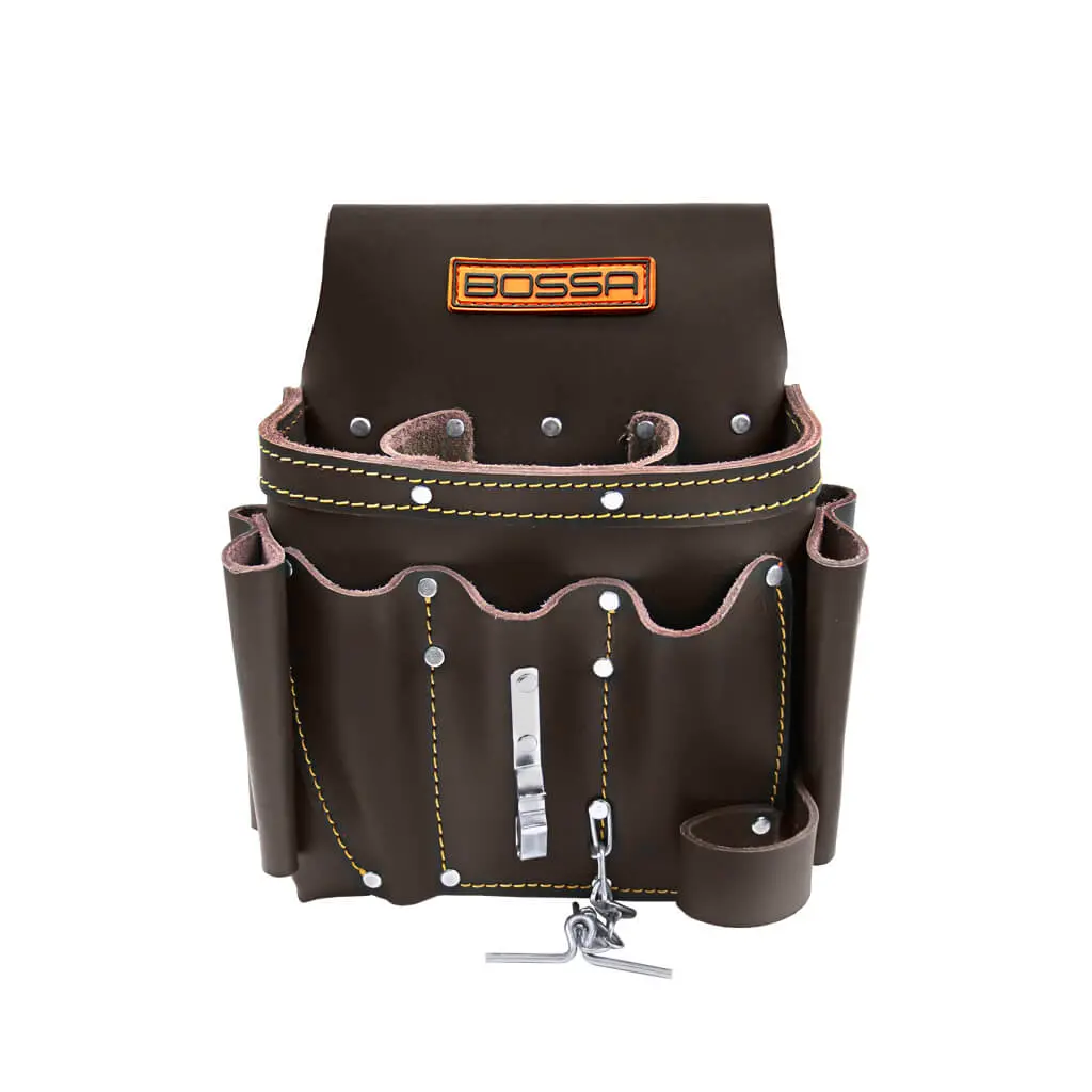 Bossa 10-Pocket Black Top Grain Leather Electricians Tool Pouch 1