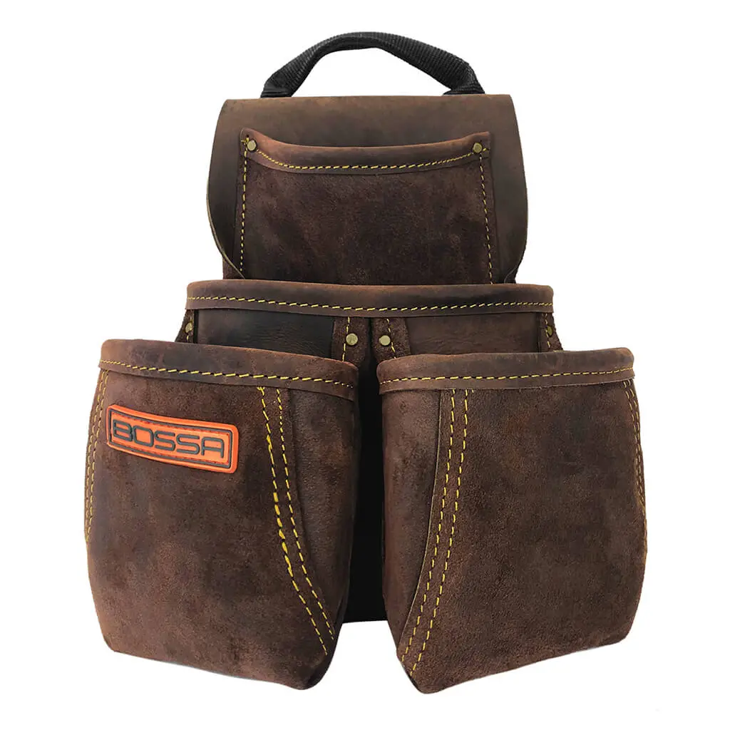 Bossa 4-Pocket Dark Brown Heavy Duty Split Suede Leather Tool Pouch 1
