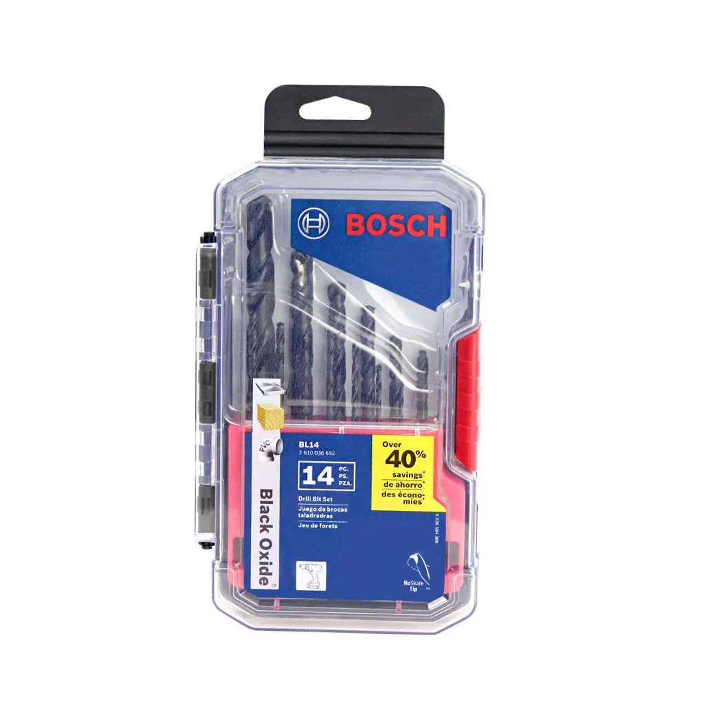 Bosch Bl14 1/16 In. To 1/2 In. Black Oxide General Purpose Wood, Pvc And Metal Drill Bit Set (14-Piece) 1