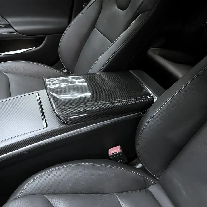 [Real Carbon Fiber] Center Console Armrest Overlay For Model X/S 2021+ 1