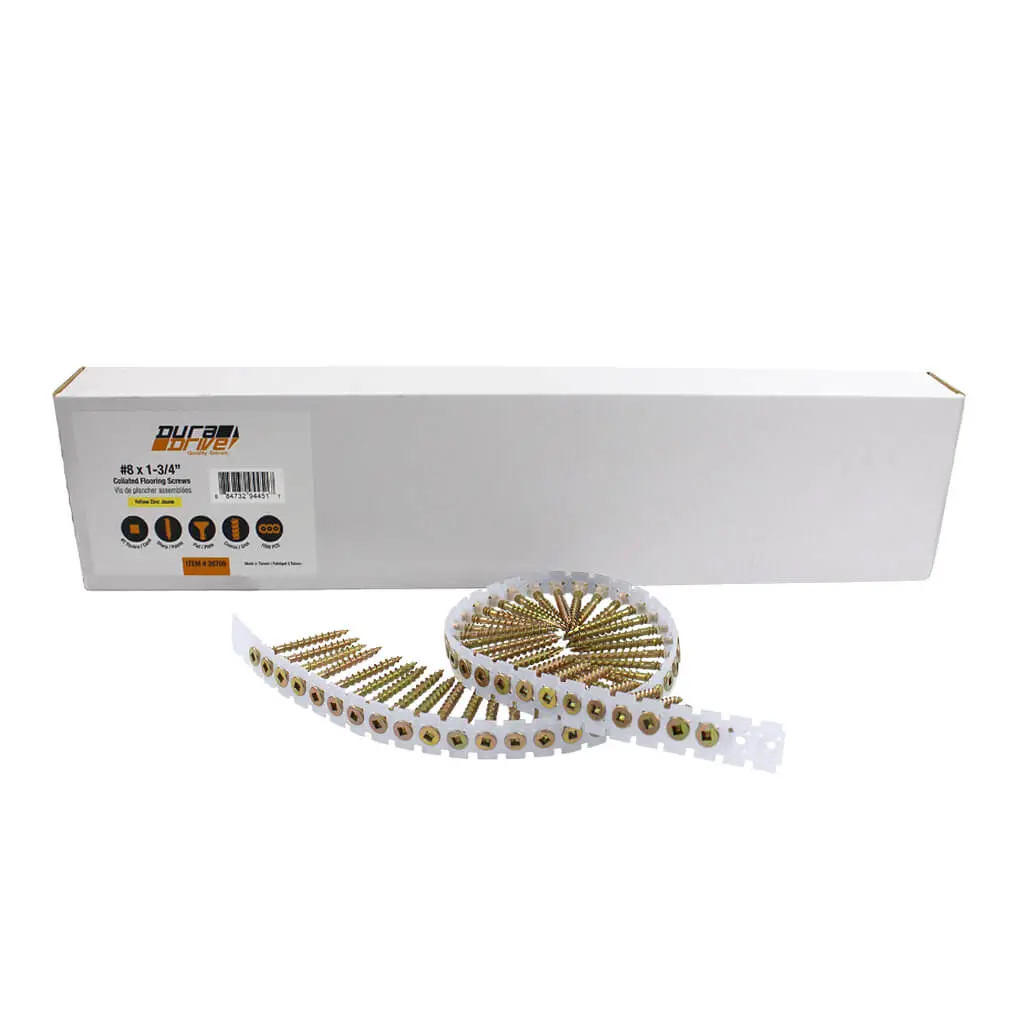 Duradrive #8 X 1-3/4 In. Collated Flooring Screws, Yellow Zinc, Flat Head Square (1,000 Per Box) 1