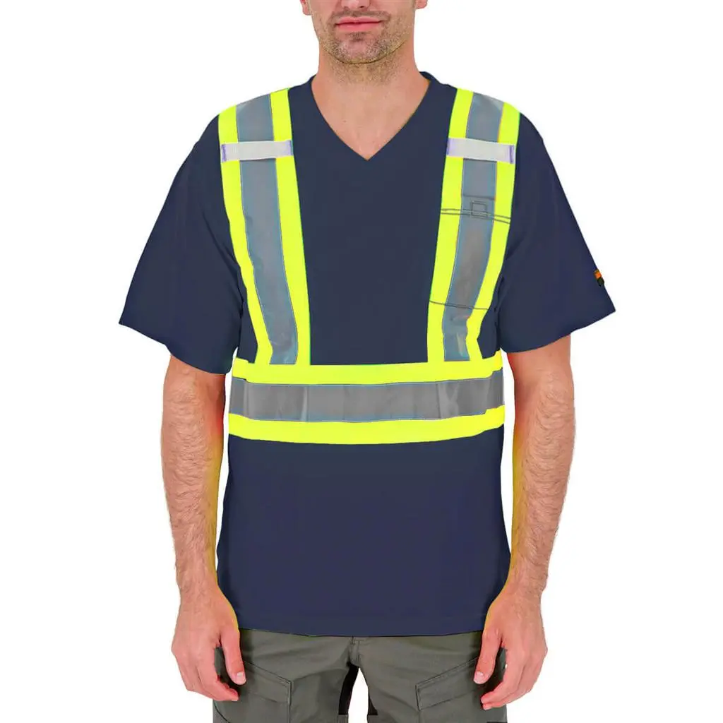 Duradrive Men's Navy Hi-Vis Deluxe Breathable Mesh Short Sleeve Safety T-Shirt 1