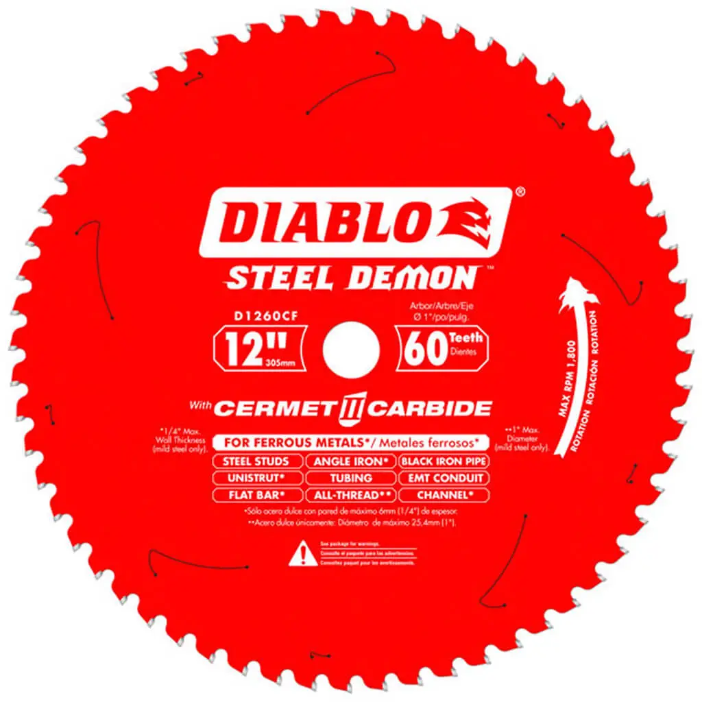 Freud Diablo D1260cf Steel Demon 12 In. 60-Tooth Cermet Carbide Tipped Metal And Stainless Steel Cut 1