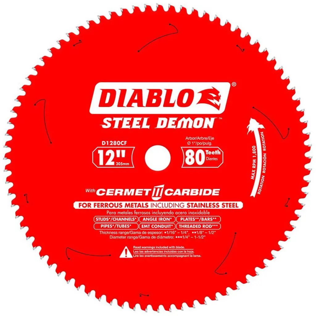 Freud Diablo D1280cf Steel Demon 12 In. 80-Tooth Cermet Carbide Tipped Metal And Stainless Steel Cutting Saw Blade 1