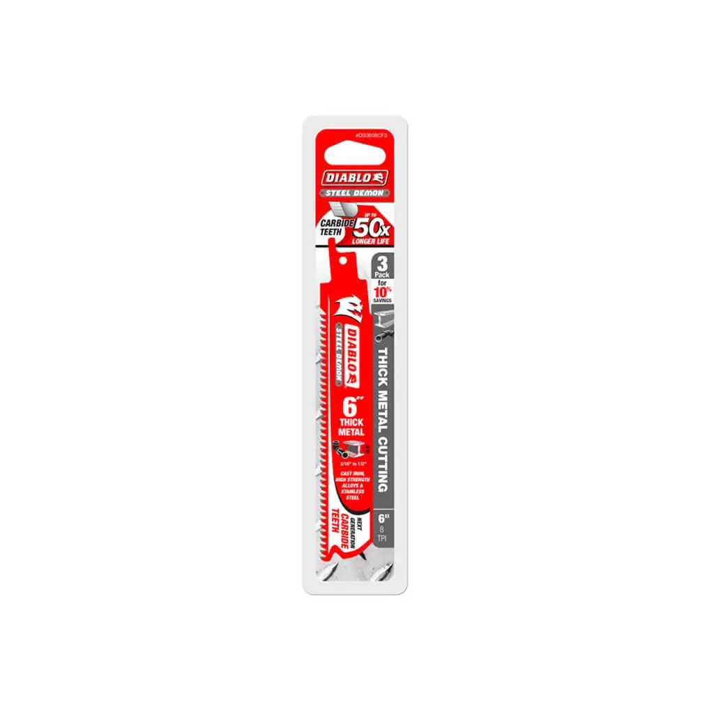 Freud Diablo Ds0608cf3 Steel Demon 6 In. 8-Tpi Carbide-Tipped Thick Metal Cutting Reciprocating Blade 1