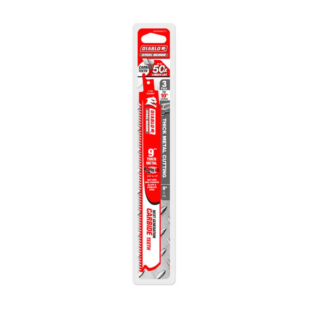 Freud Diablo Ds0908cf3 Steel Demon 9 In. 8-Tpi Carbide-Tipped Thick Metal Cutting Reciprocating Saw Blade (3-Pack) 1