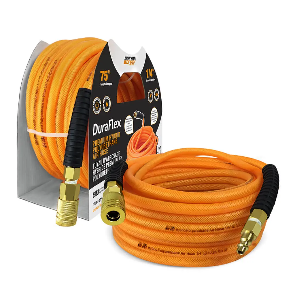 Duradrive Fo1475f 1/4 In. X 75 Ft. Orange Hybrid Polyurethane Air Hose With Swivel Fitting 1