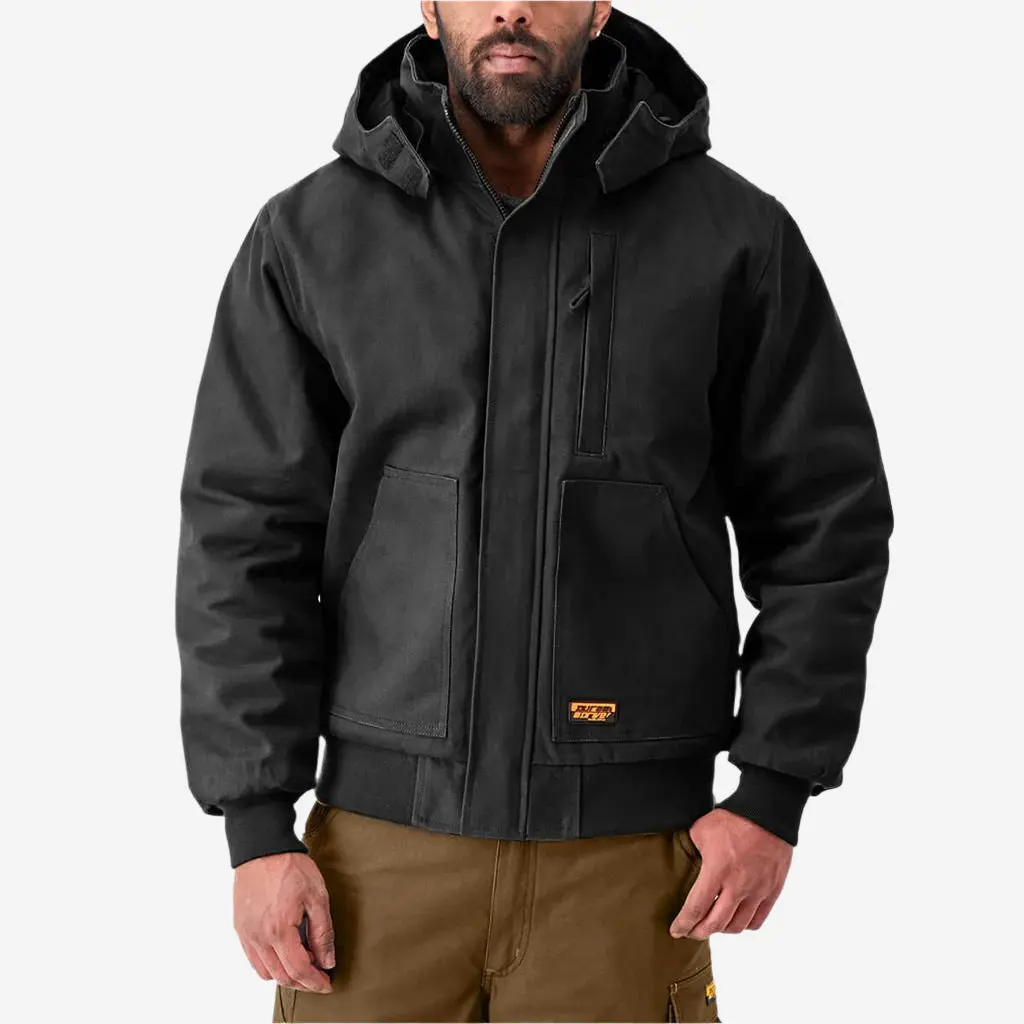 Duradrive Men's Insulated Canvas Hooded Work Jacket, Black 3