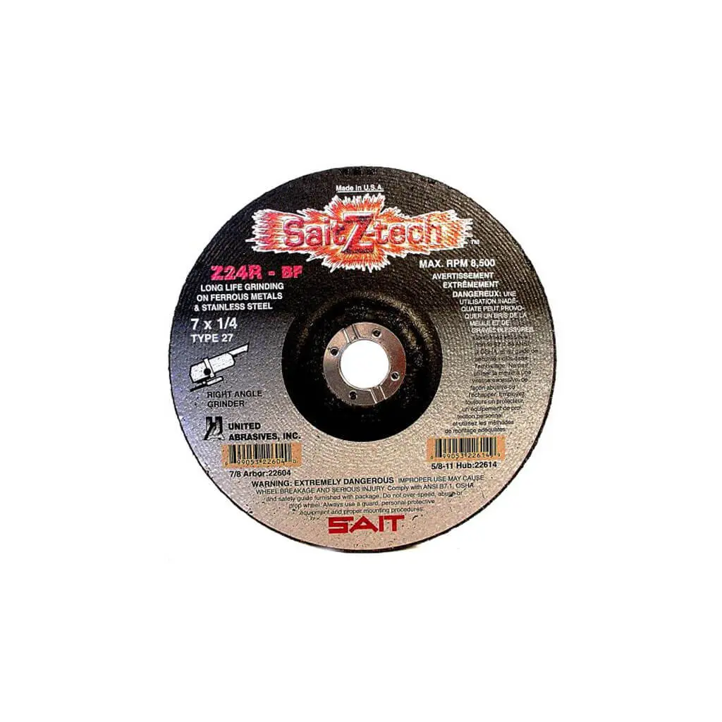 Sait 22604 7 In. X 1/4 In. X 7/8 In. Z-Tech Z24r High Performance Type 27 Grinding Wheel For Metal 1