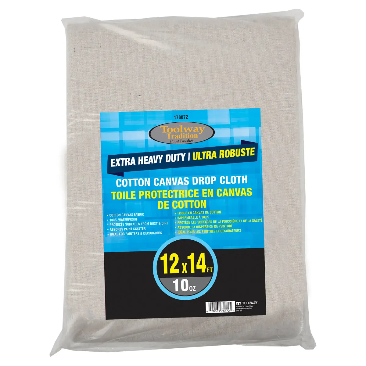 Toolway 178872 Drop Cloth Canvas 12'X14' 10Oz 1