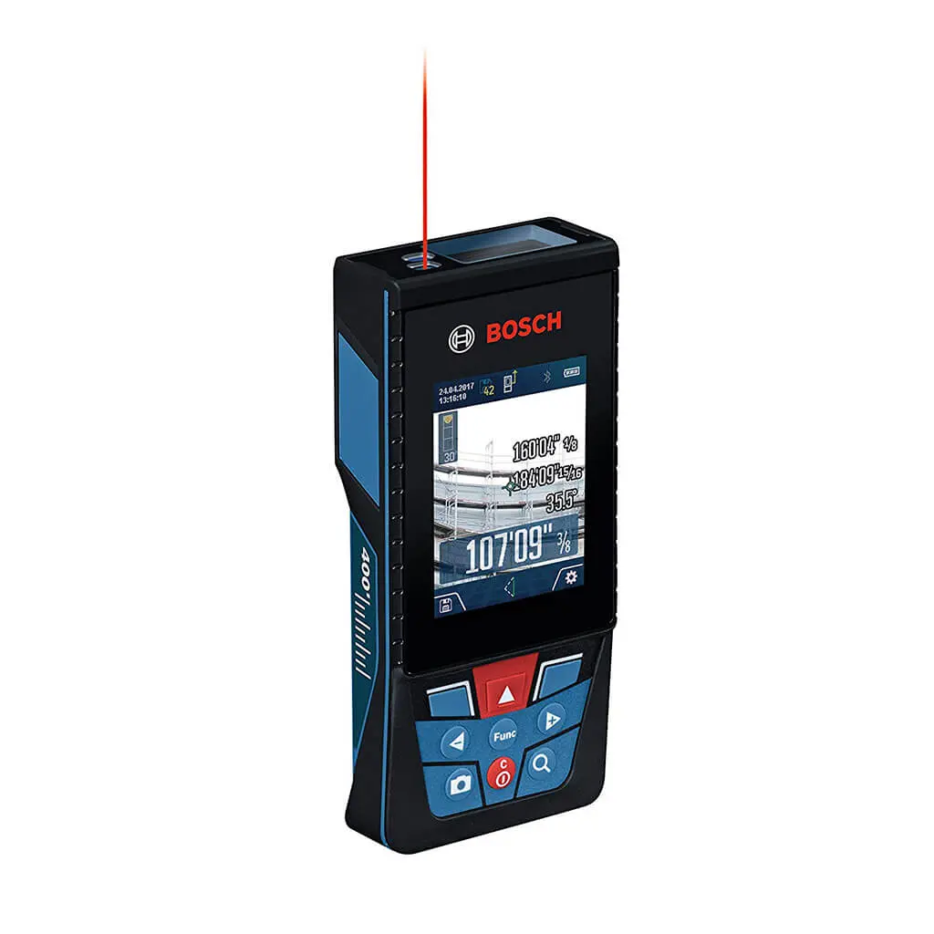 Bosch Glm400cl 400 Ft. Blaze Outdoor Bluetooth Red Line Laser Distance And Pitch Measure With Camera Kit 1