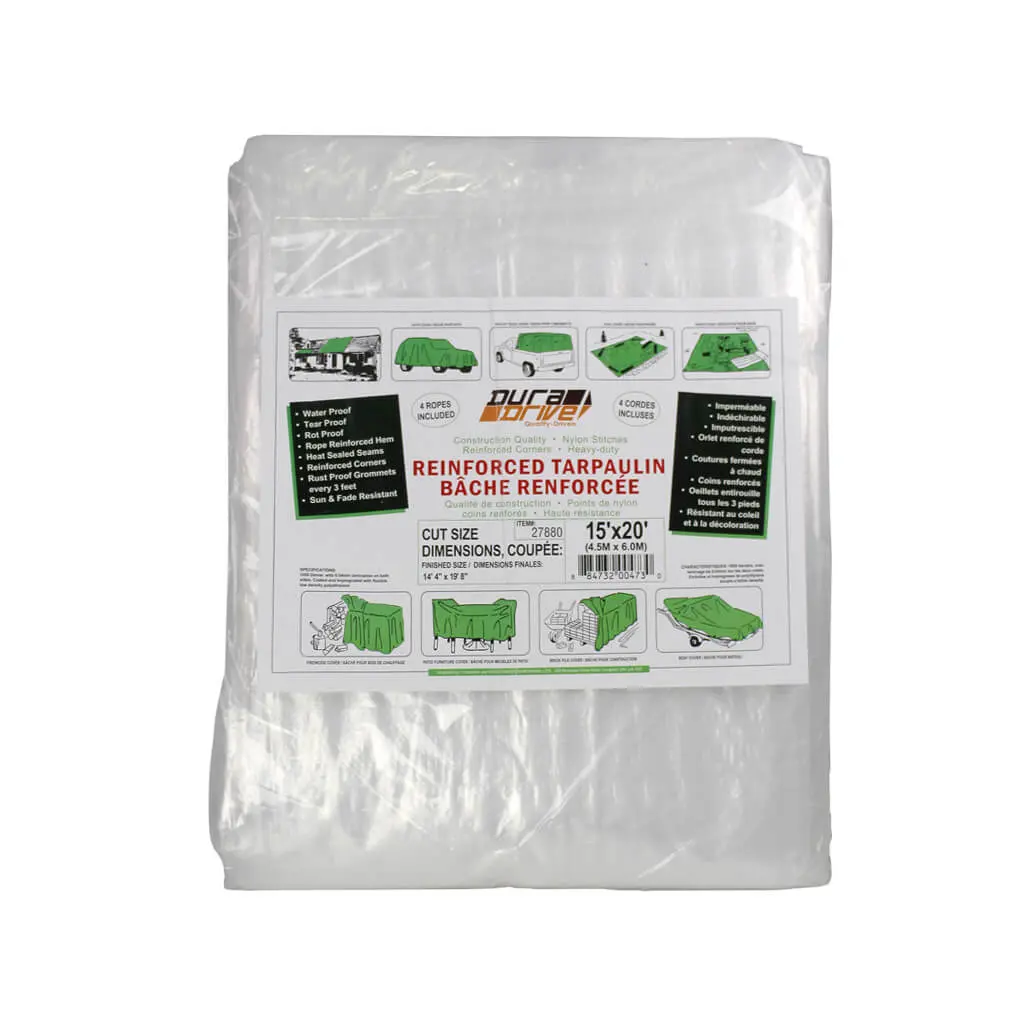 Duradrive 15 Ft. X 20 Ft. 115-Gsm Clear Heavy-Duty Reinforced Double-Stitching Tarp 1