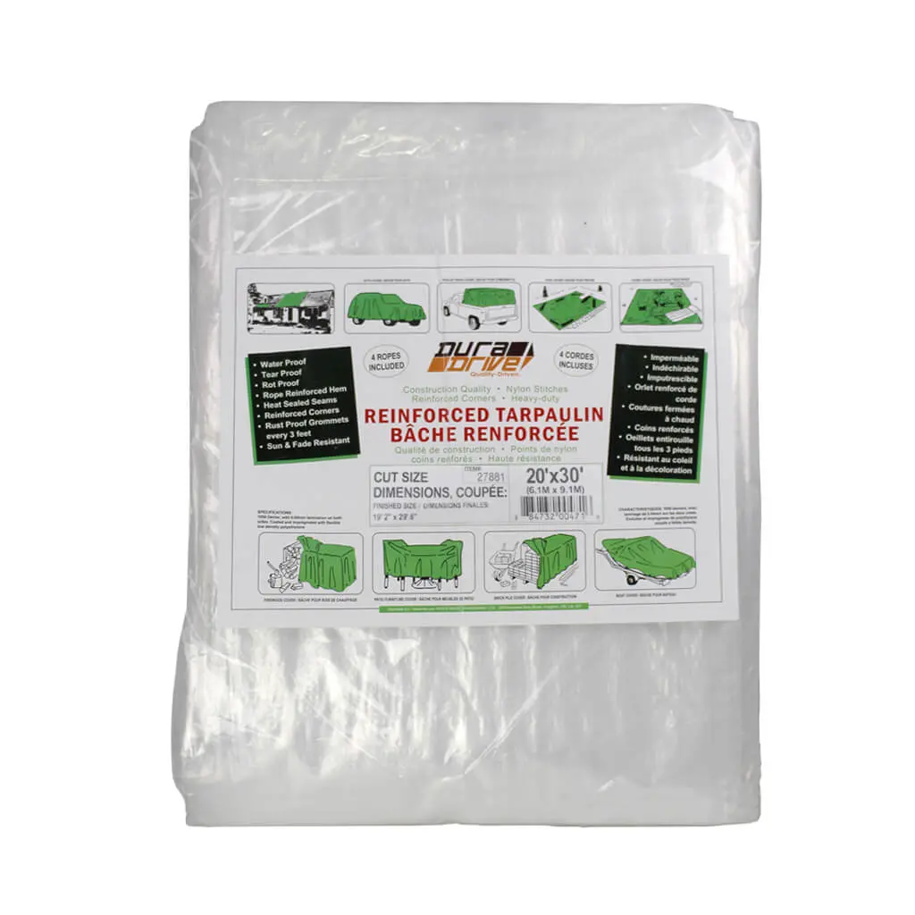 Duradrive 20 Ft. X 30 Ft. 115-Gsm Clear Heavy-Duty Reinforced Double-Stitching Tarp 1