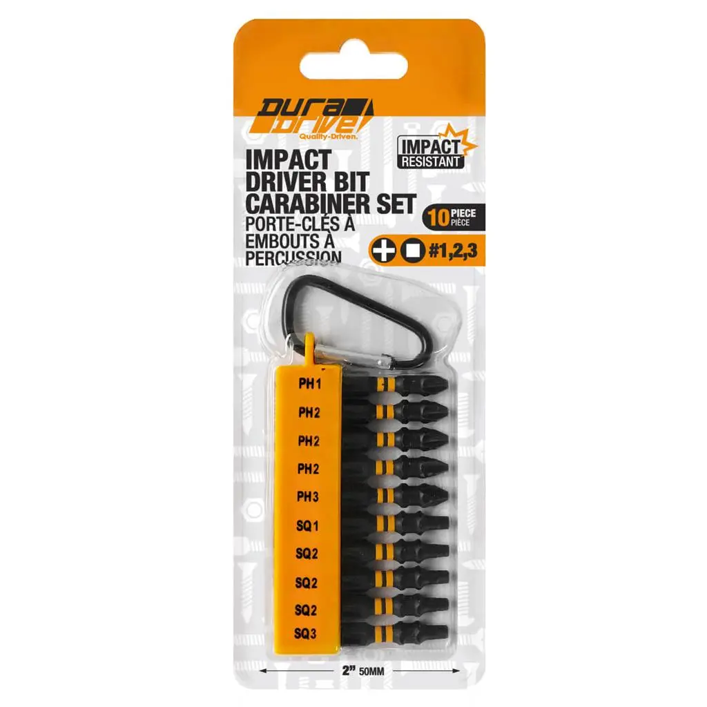 Duradrive 2 In. Square And Phillips Impact Driver Bit Carabiner Set (10-Piece) 1