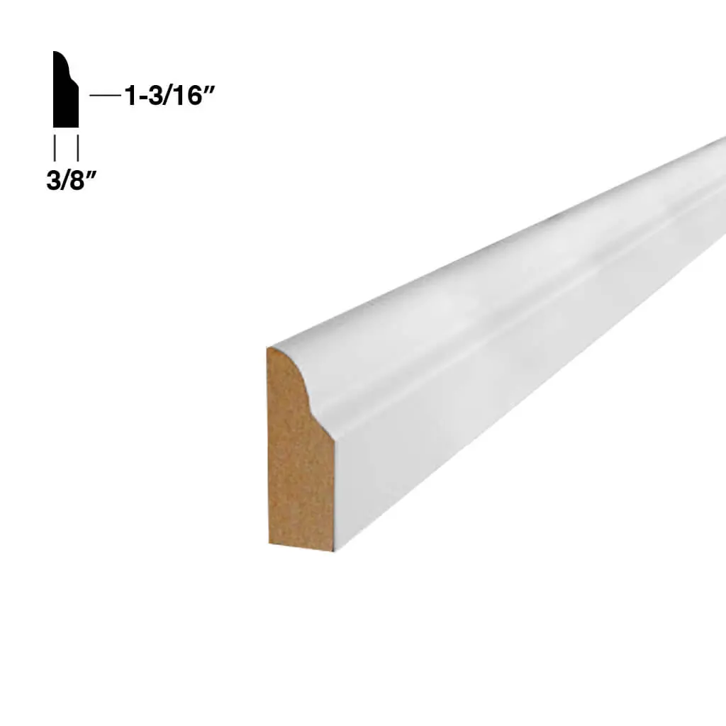 T909e 3/8 In. X 1-3/16 In. Primed Mdf Ultra Light Stop Moulding 1