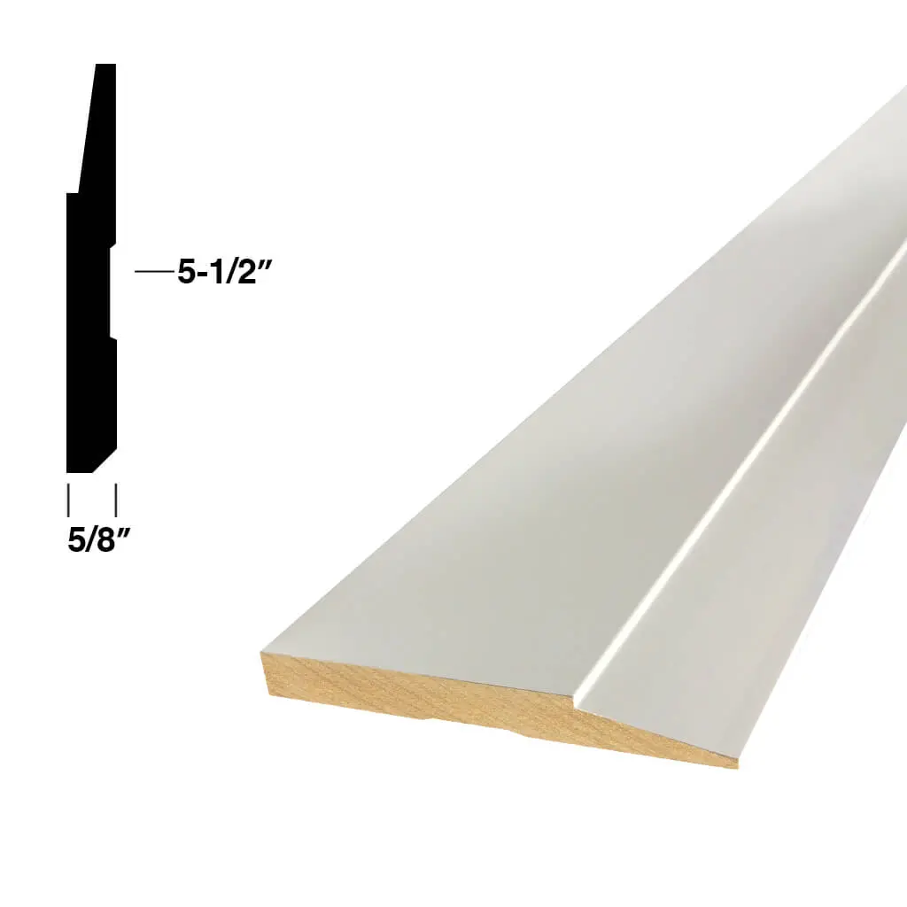 T273e 5/8 In. X 5-1/2 In. Primed Mdf Step Bevel Base Moulding 1