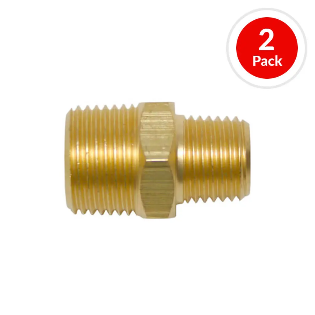 Duradrive P1322 3/8 In. Male X 1/4 In. Male Brass Hex Head Nipple Air Hose Fitting (2-Pack) 1