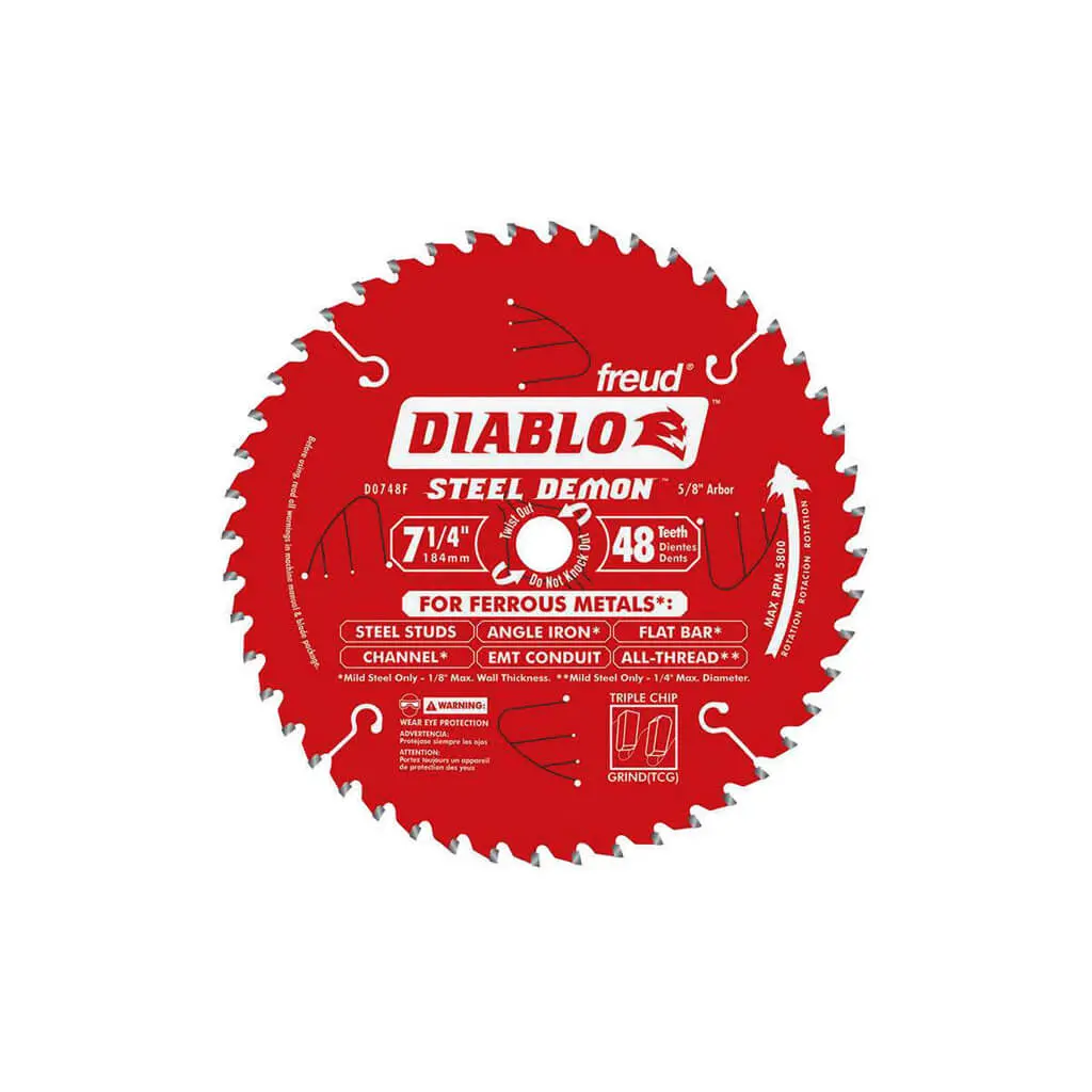 Freud Diablo D0748cf Steel Demon 7-1/4 In. 48-Tooth Cermet Carbide Tipped Metal And Stainless Steel Cutting Saw Blade 1