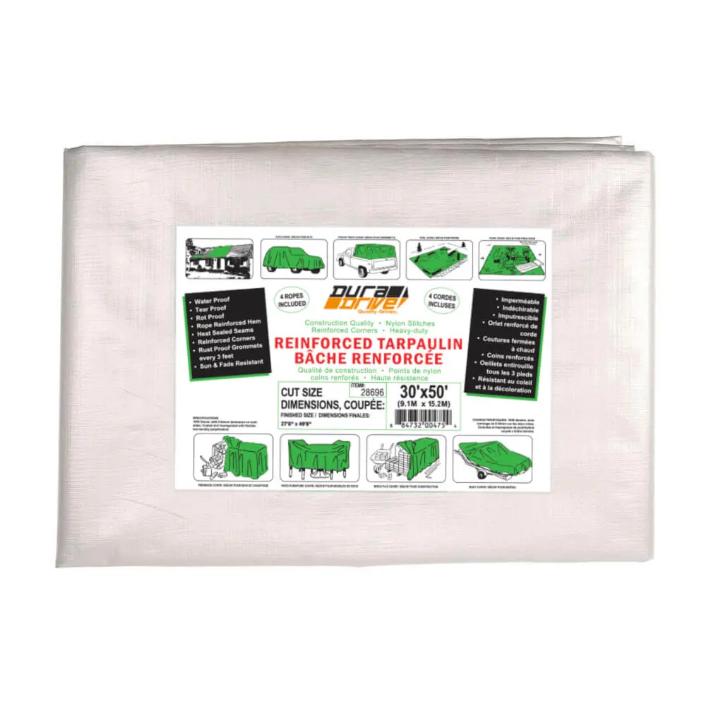 Duradrive 30 Ft. X 50 Ft. 115-Gsm Clear Heavy-Duty Reinforced Double-Stitching Tarp 1